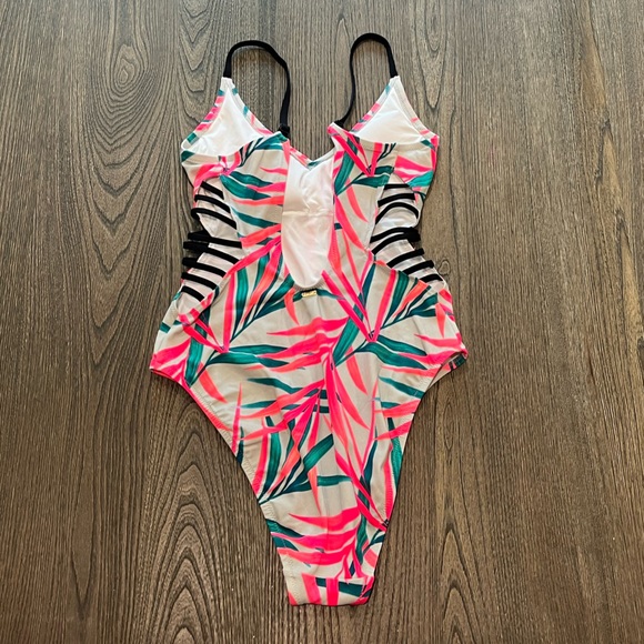 Victoria's Secret Pink Green Pink Tropical Leaf One Piece Swimsuit Size L - Picture 4 of 4